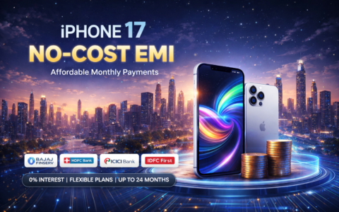 Apple iPhone 17 with no-cost EMI financing offer in India, highlighting affordable monthly payments and premium design.